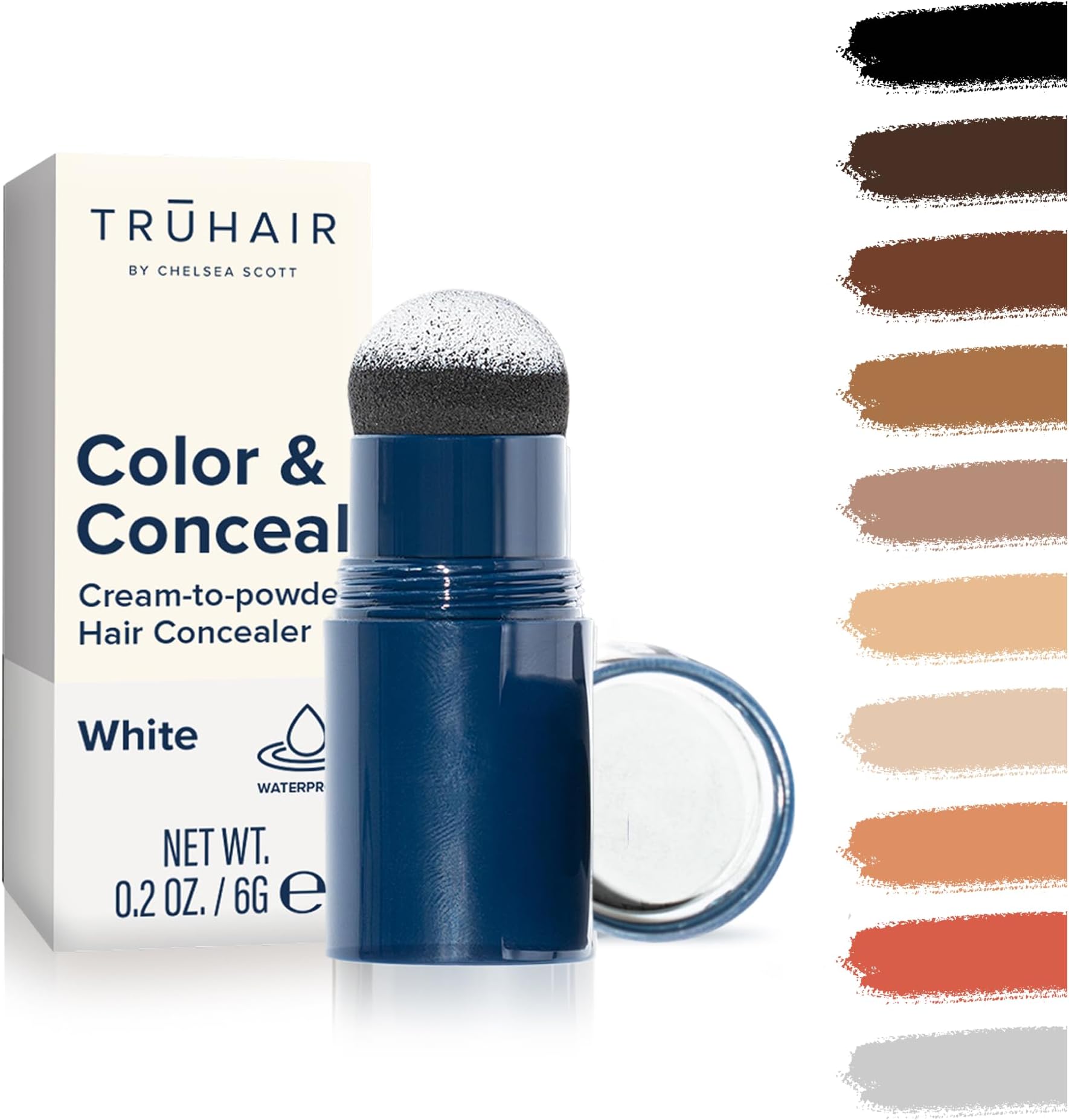 TRUHAIR Color & Conceal Waterproof Root Touch Up Hair Color for Gray Hair Coverage - Instant Root Cover Up Hair Powder for Women & Men - Bald Spot Concealing, Hairline Filling (White)