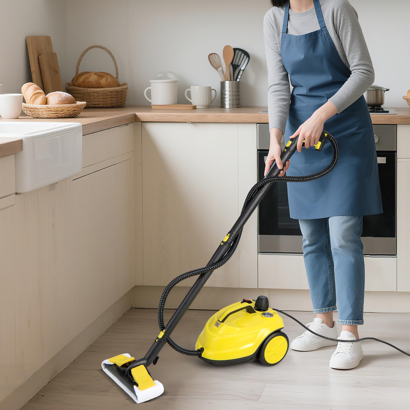 SOARS Potente Pulitore a Vapore 2000W, 14 Accessori, Pressione Massima 5 Bar, Temperatura 160℃, Riscaldamento Rapido 8 Minuti, Serbatoio 1,8L, per Pavimenti, Divani, Cucina, Superficie 108 m² (Giallo)