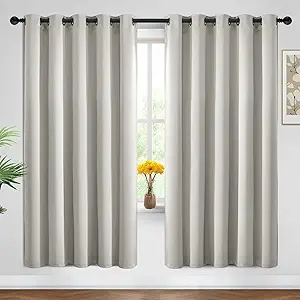 Yakamok Blackout Curtains Room Darkening Thermal Insulated Window Panels,Solid Grommet Top Drapes for Bedroom/Living Room(62Wx72L, Light Beige, 2 Panels)