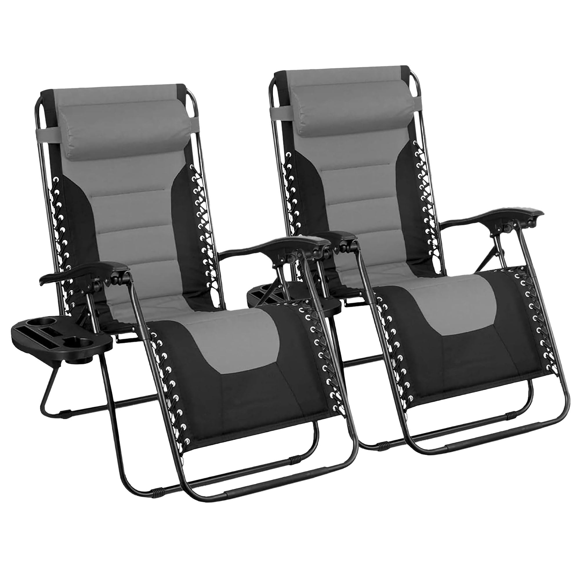 SG Traders Zero Gravity Chair - Reclining Outdoor Sun Lounger, Relaxer Chair for Patio Decking Gardens Camping, Folding Chairs with Cup Holder and Adjustable Headrest Sunlounger (Pack 2 - Black Grey) — image 1