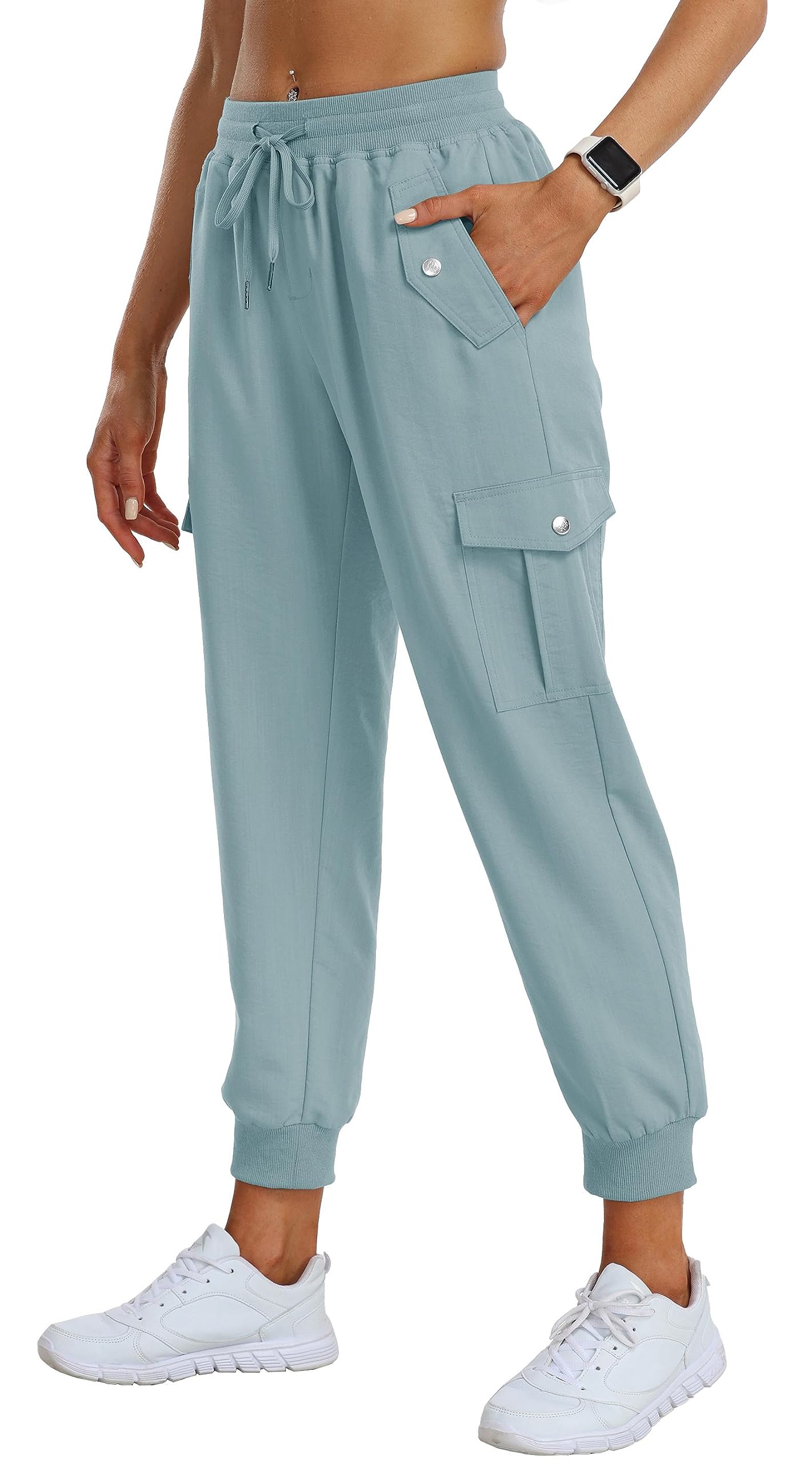 Pantalon Cargo Femme Pantalon de Randonnée Léger Séchage Rapide Moto Travail Taille Elastique Imperméable Pants avec Poches