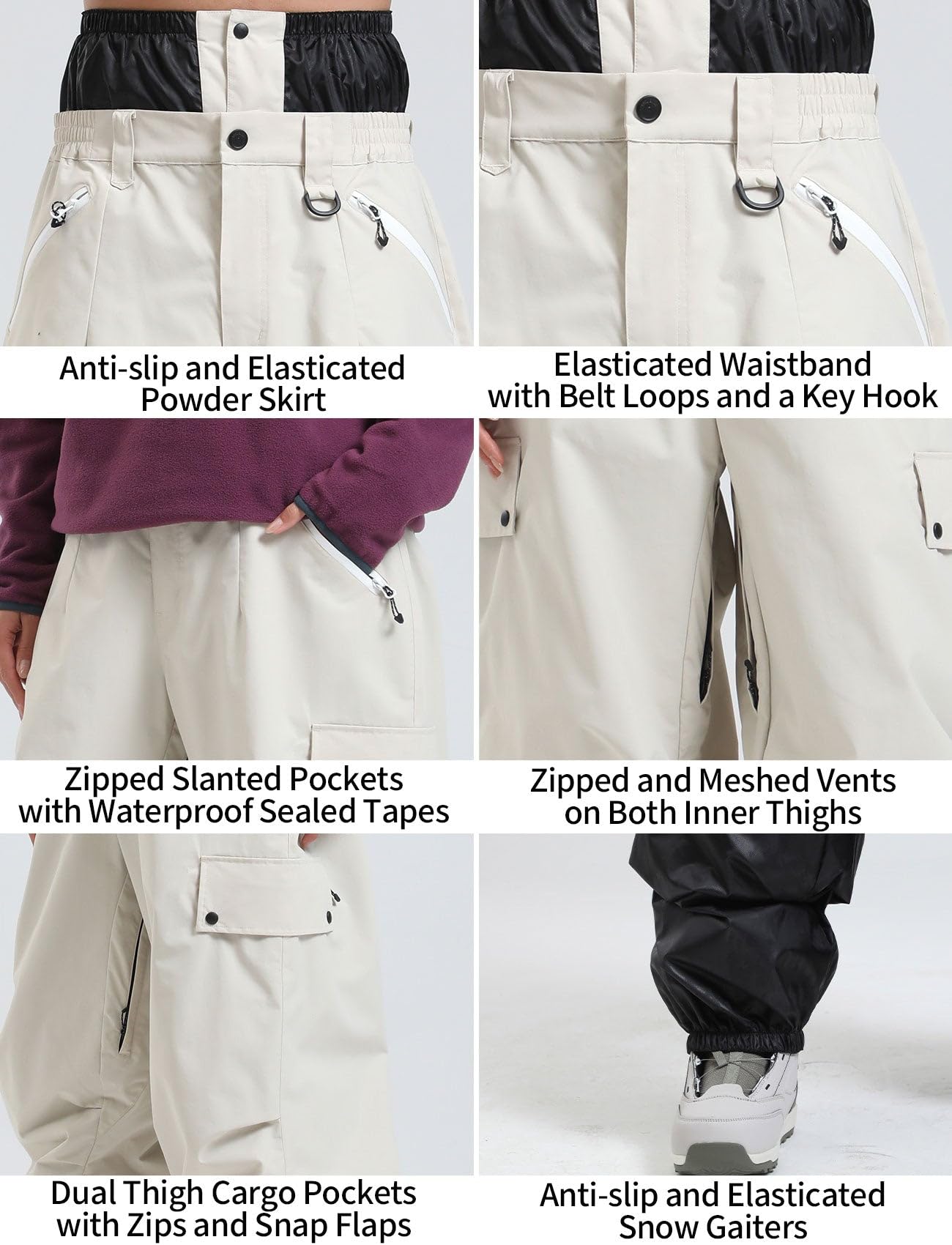 GSOU SNOW Herren Damen Skihose Baggy Snowboardhose Oversize Snowboard Hose Ski Hose Schneehose für Männer Frauen - Wasserdicht Winddicht Atmungsaktiv Warm