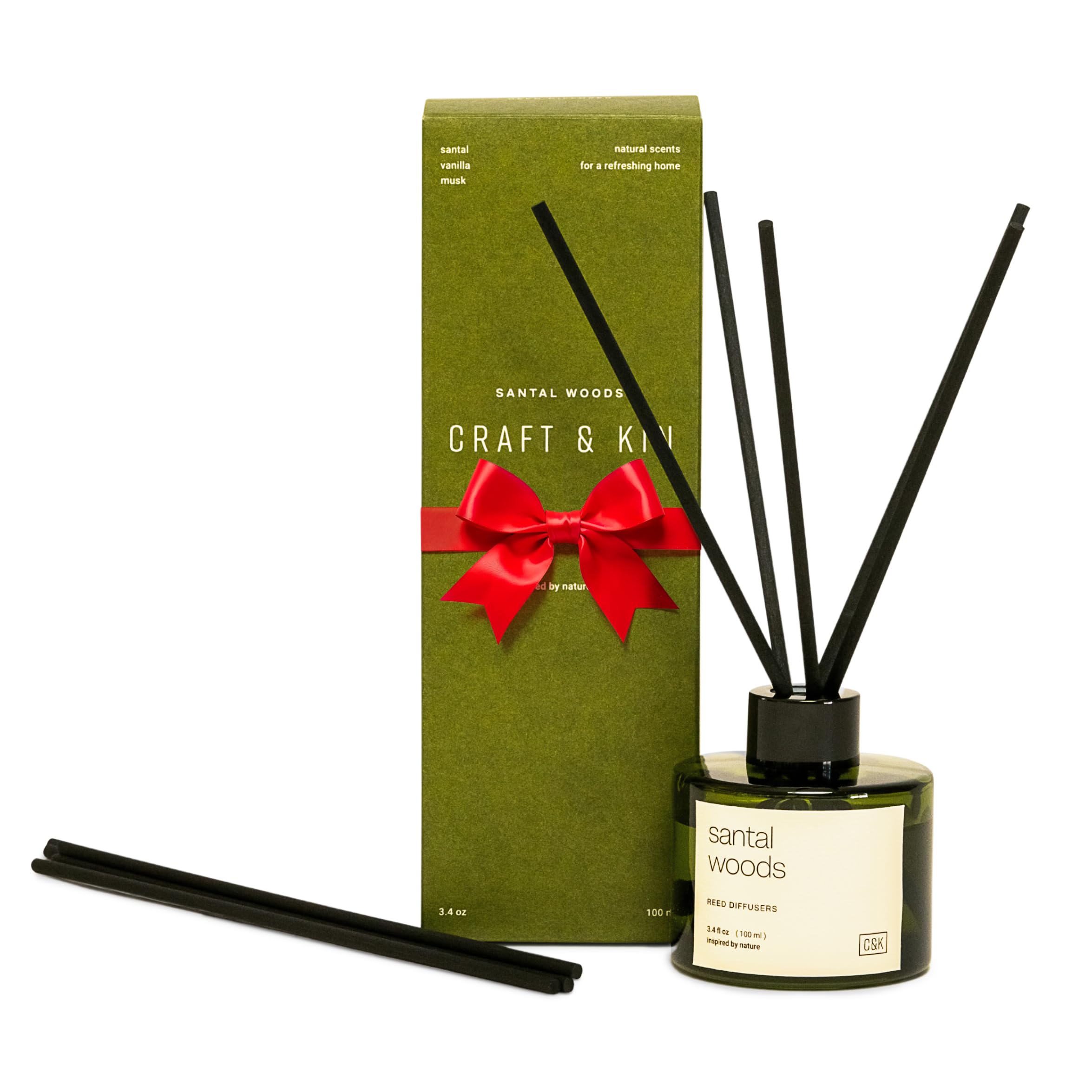 Craft & Kin Reed Diffuser Set Santal Woods, Reed Diffusers for Home, Fragrance Diffuser Sticks, Oil Diffuser Sticks, Oil Diffuser with Sticks, Reed Diffuser for Men