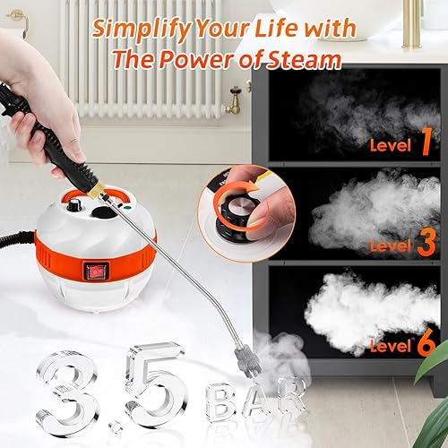 Miniatura 3 de Hapyvergo Limpiador de vapor de mano de alta presión para limpieza de lechada de azulejos de mano portátil limpiador de vapor para auto pequeño mini