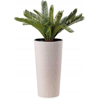Large Flower Pot Height 57 cm with Plant Pot Insert 30 cm Diameter - Beige Plant Pot Large Plastic for Decoration Living Room Garden or Patio
