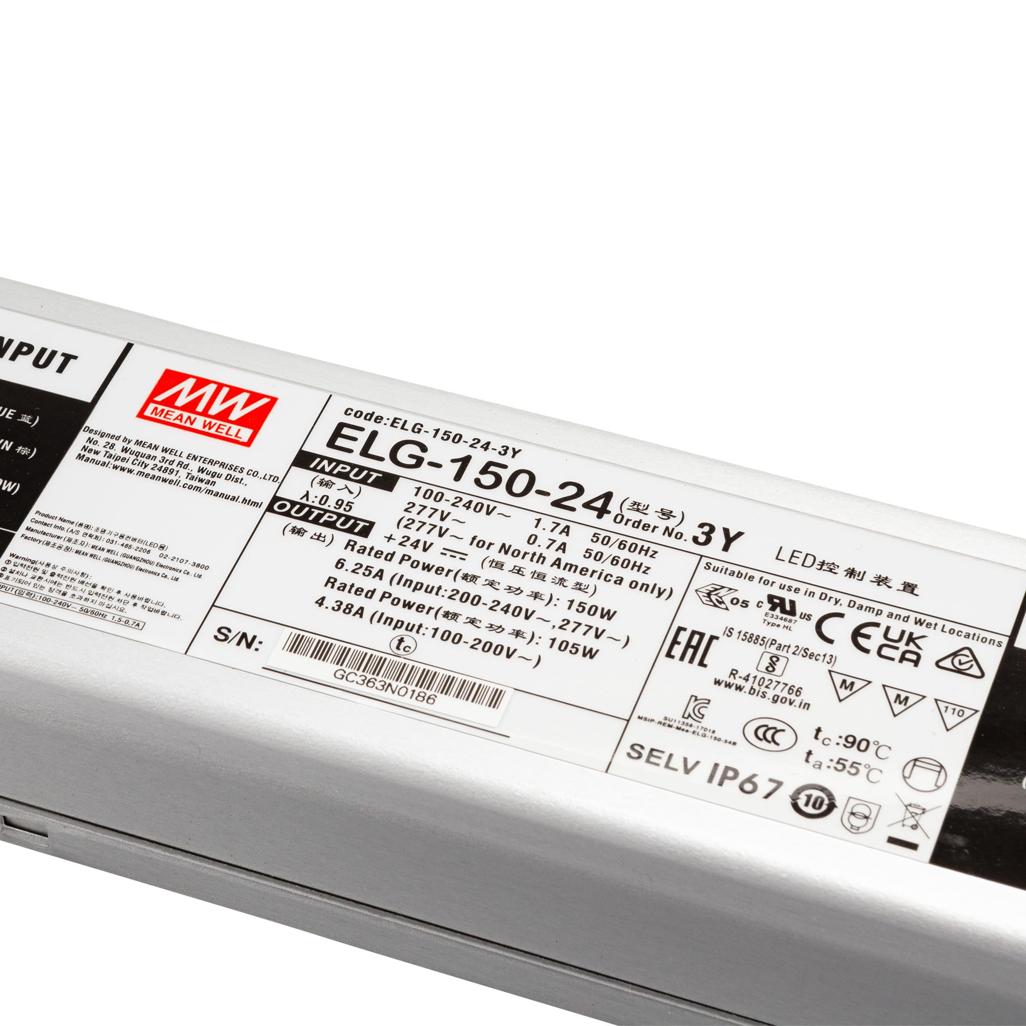 Mean Well ELG-150-24-3Y Transformateur LED, pilote LED, tension constante 150 W 6,25 A 12-24 V