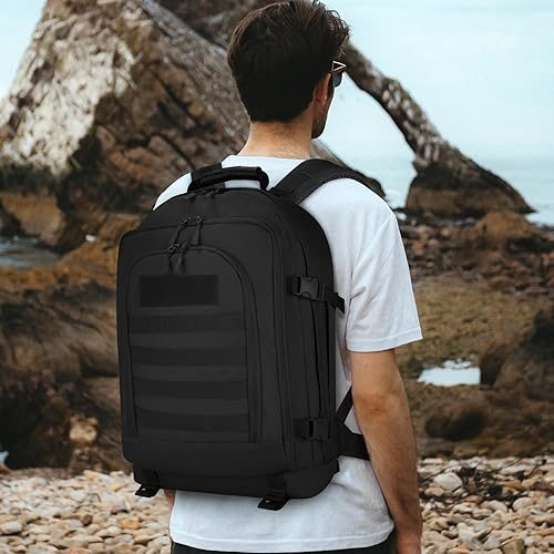 Miniatura 8 de HUNTVP Mochila táctica militar MOLLE Caza mochila equipo asalto paquete 45L expandible ejército mochila, Negro -, Mochila