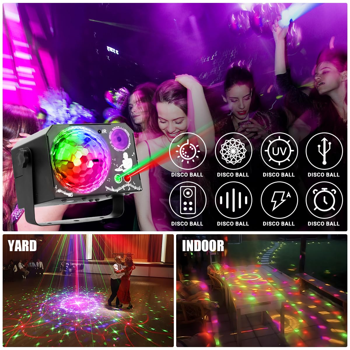 Party Lights Dj Disco Ball Light, 64 Pattern Effect, Disco Ball Strobe Stage Light for Home Room Dance Parties Birthday Karaoke Stocking Stuffers New Years Eve Halloween Christmas Decorations