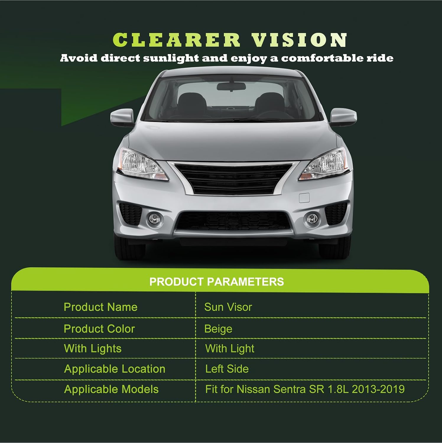 Sun Visor Replacement Fits for Nissan Sentra SR 1.8L 2013-2019 Sunshade with Vanity Light Replace 268-11645L (Left Driver Side (Beige))