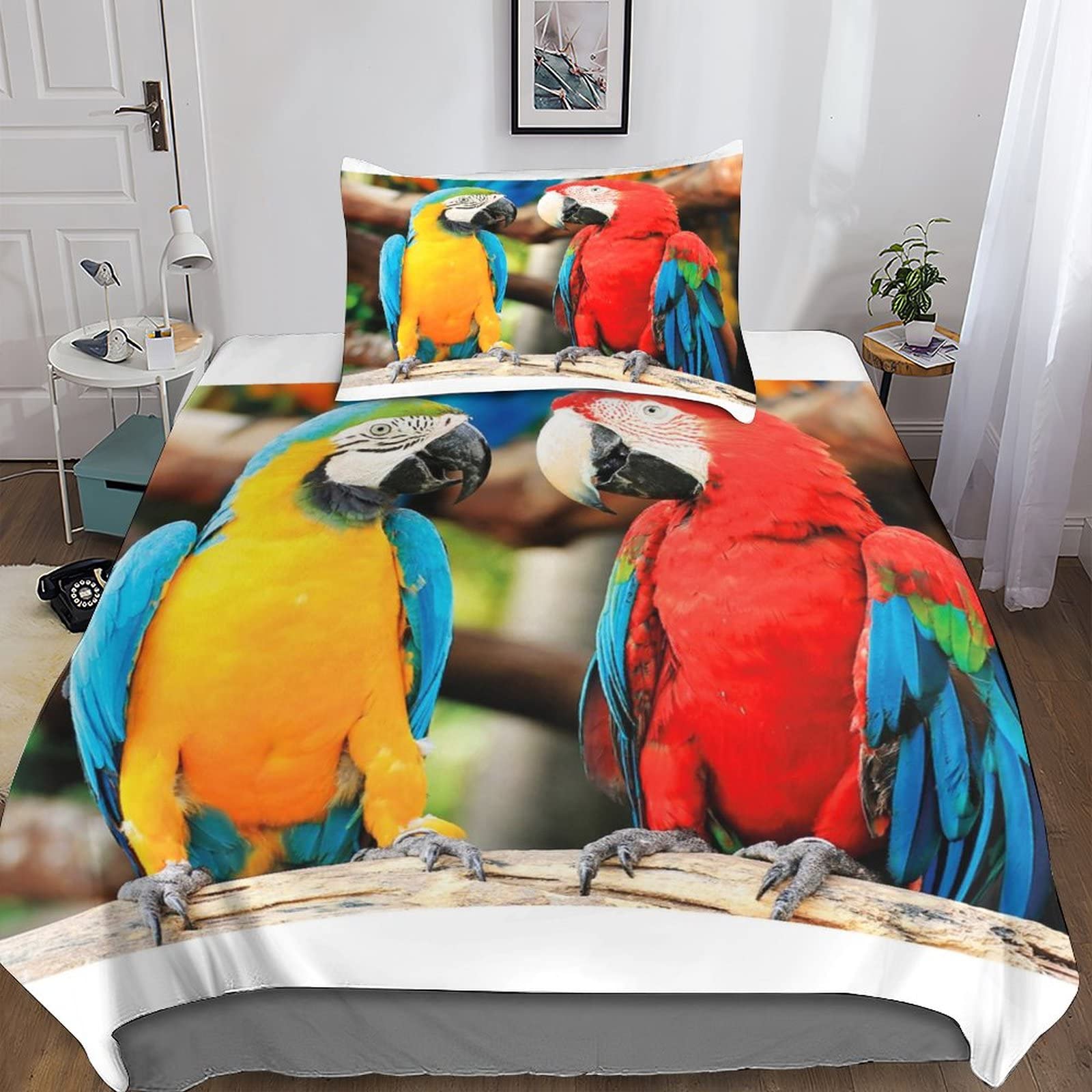 Parure de lit perroquet avec housse de couette 135x200cm en microfibre 3D pour lit enfant