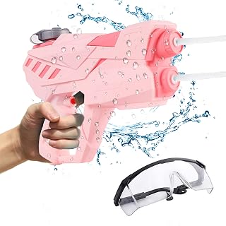 Water Guns Kids Adults,Water Pistol Long Range,500Ml Large Capacity Powerful Water Gun with 2 Water Outlets,Water Gun Pistol with Goggles for Summer Swimming Pool Beach Party(Pink)