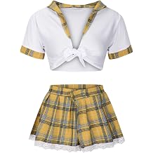 Women Schoolgirl Lingerie Sexy Roleplay Student Costumes Lingerie Set Crop Top and Mini Plaid Skirt Uniform Outfits