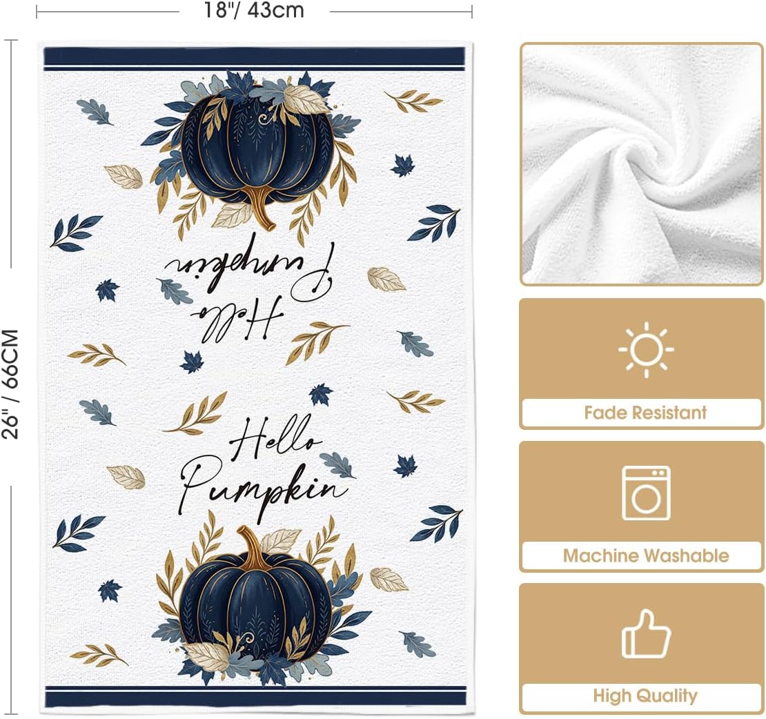 Artoid Mode Blue Pumpkin Fall Kitchen Towels Set of 2 18x26 Inch