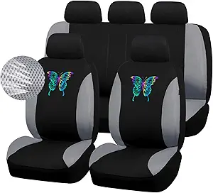 Outlet 3D Air Mesh Car Seat Covers Full Set,Iridescent Reflective Butterfly Seat Covers for Cars,Bench Zipper & Airbag Compatible,Universal Fit for Sedan Truck SUV Van(Black and Gray)