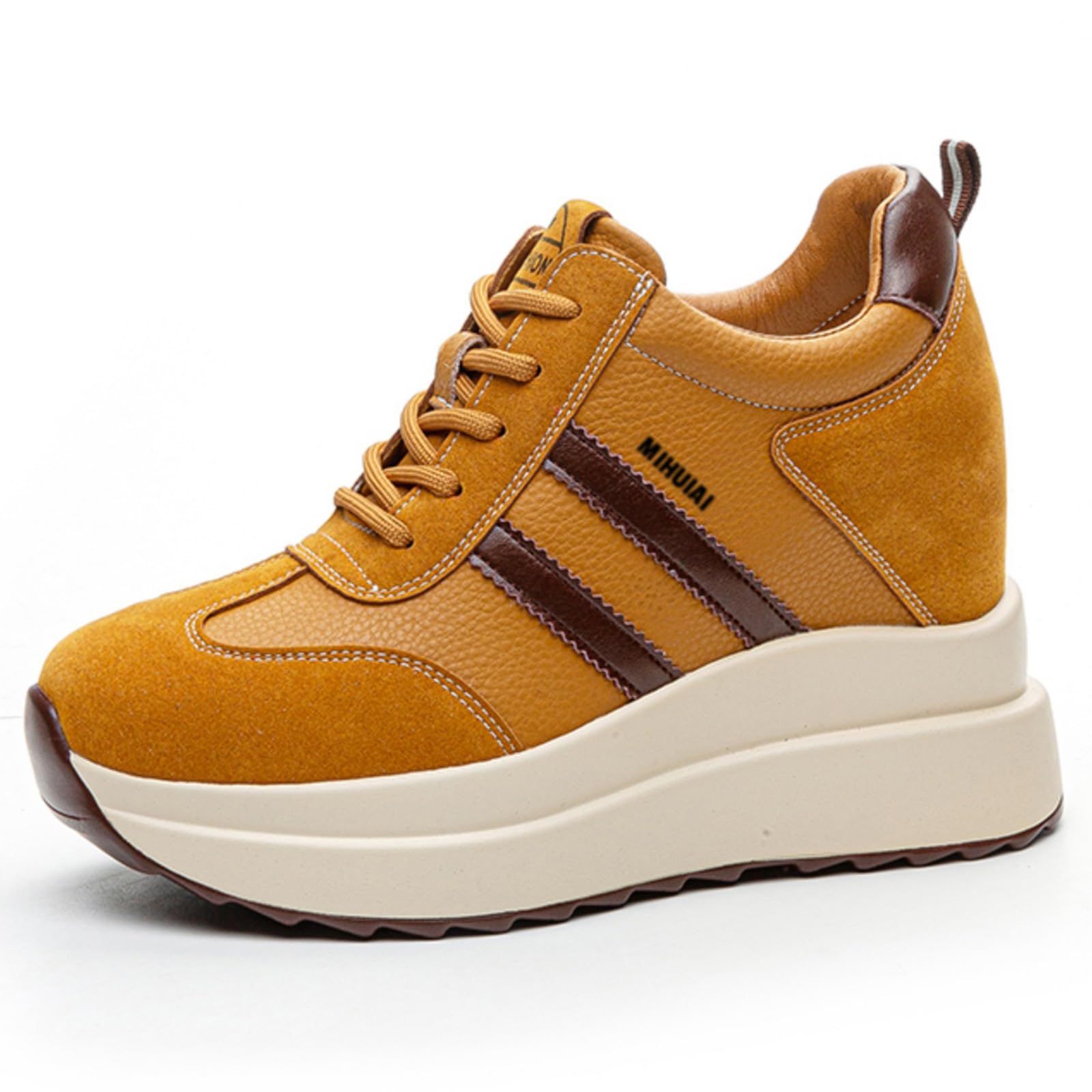 - Platform Sneakers for Women High Hidden Heel Wedge Sneakers Fashion Leather Chunky Lace up Wedge Tennis Shoes Increasing 3.94 inch