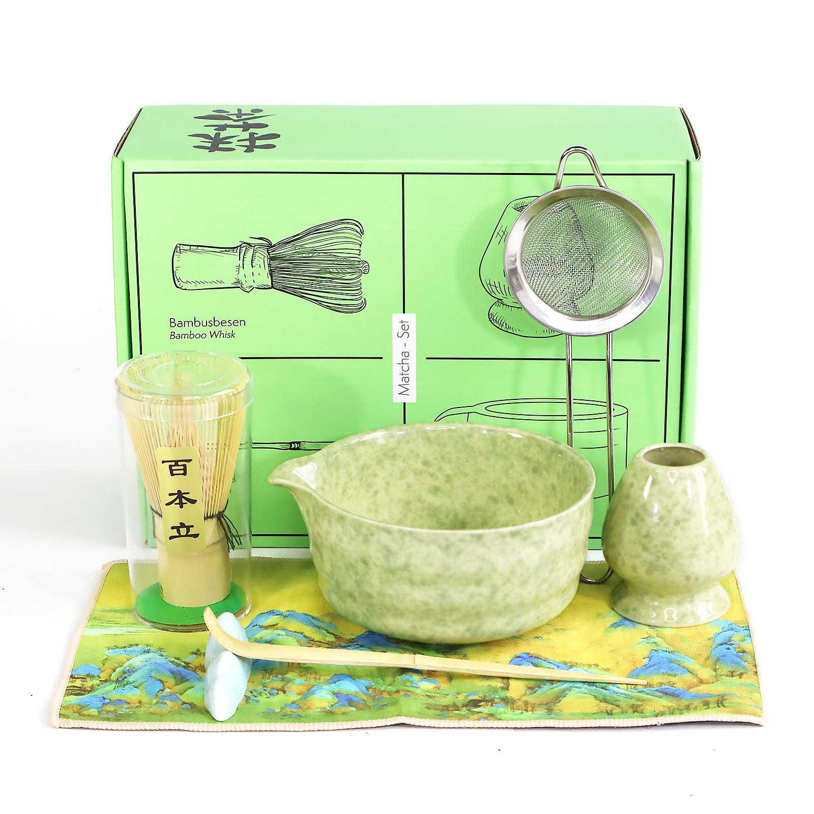 Set de matcha japonais authentique avec bol en céramique et fouet en bambou