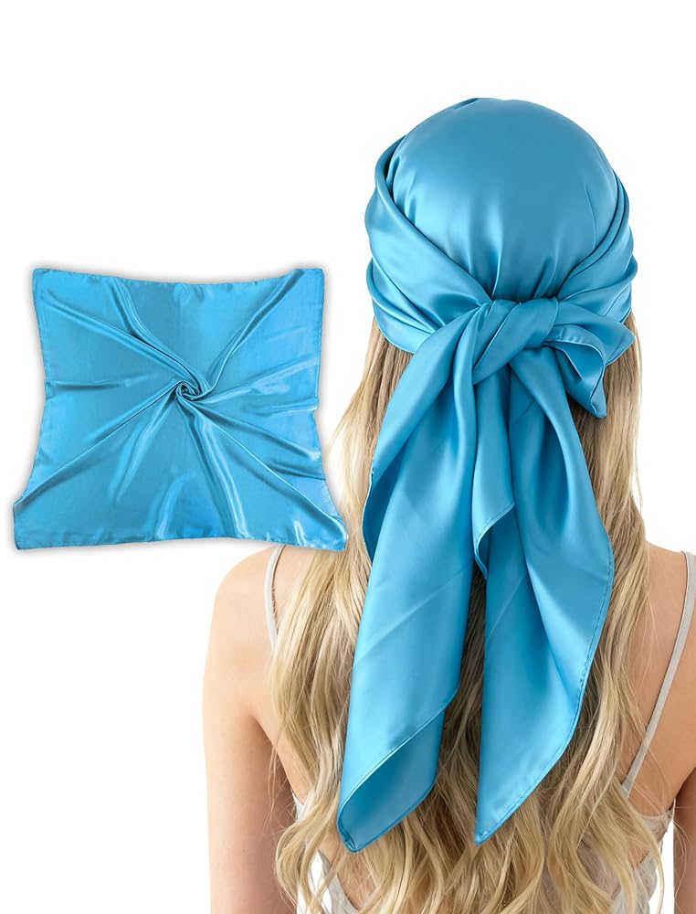 CHUNG Women 35“ Large Satin Scarf Solid Color Silk Feel Square Wraps Big