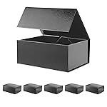 BLK&WH 6 Gift Boxes 9x6.5x3.8 Inches, Black Gift Boxes, Gift Boxes with Lids, Collapsible Gift Boxes for Gift Packaging (Glossy Black with Grass Texture)
