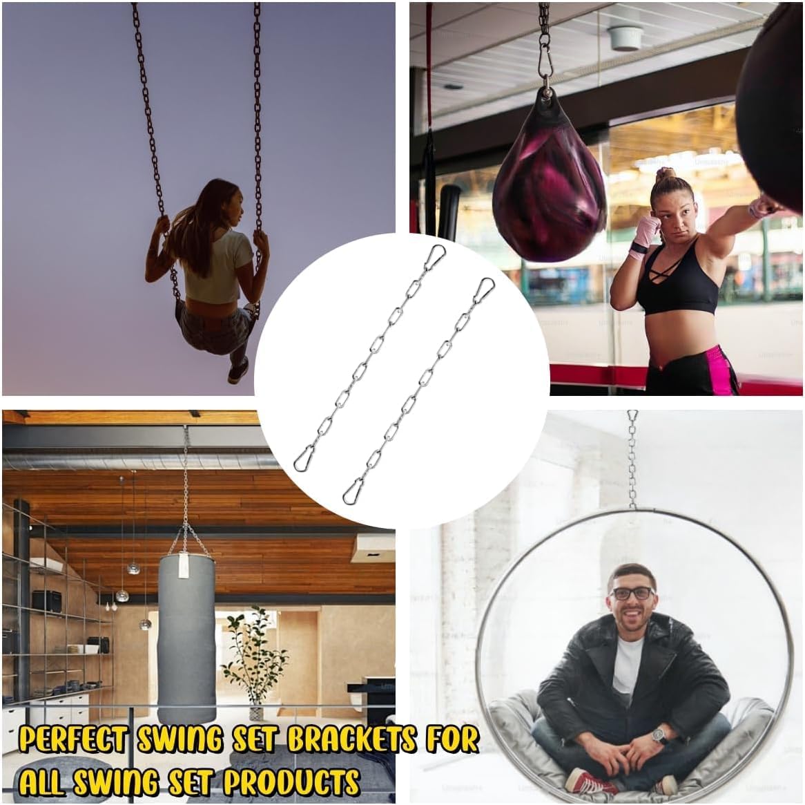 ZRruoin (2 Pack) Heavy Duty Swing Chains 440LB Capacity - Stainless Steel Hanging Chair Chains with Carabiners for Swing Set Accessories, Yoga Trapeze, Hammock Chair, Indoor Outdoor Gym