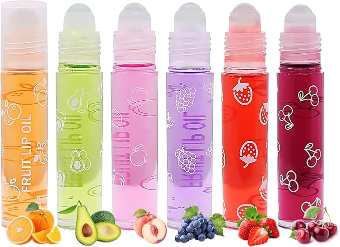 Set de 6 Brillos de Labios Enrollables Fruity Roll-On Hidratantes y Transparentes