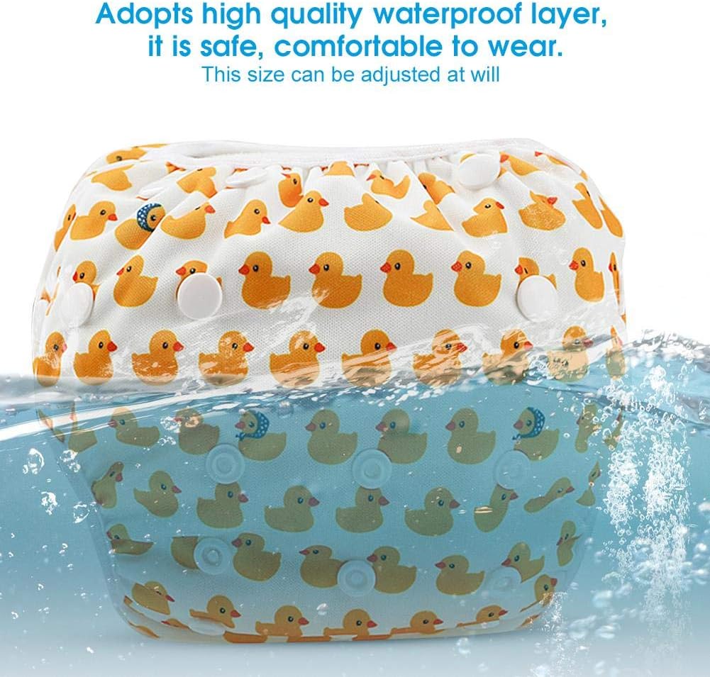 One Size Adjustable Pocket Cloth Diapers Swim Diaper Snap Adjustable Swimsuit Diaper Reusable Summer Swim Nappy Training Pants for Boys Girls Swimming Lessons(Duck)