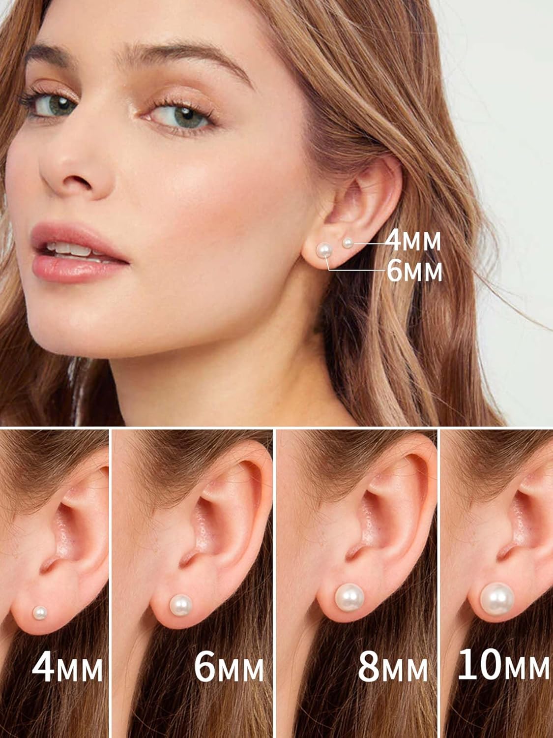 ChicSilver 4-10mm White Freshwater Cultured Pearl Earrings Sterling Silver Studs for Women Girls Sensitive Ear - Image 4