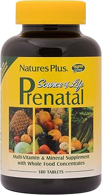 NaturesPlus Source of Life Prenatal - 800 mcg Folate, 180 Vegetarian Tablets - All Natural Prenatal Vitamin & Minerals with Iron & Calcium - Optimal Health & Energy - Gluten-Free - 90 Servings