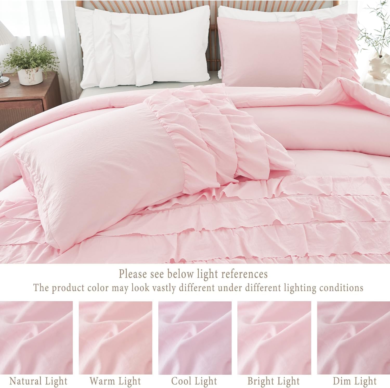 PERFEMET Pink Ruffled Comforter Set Twin Multi-Layers Ruffle Bedding for Girls Princess Bedding Set Kids Chic Room Decor (Light Pink，Twin)