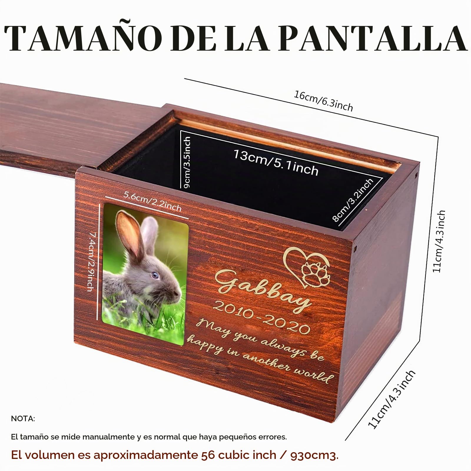 Urna Cenizas Perro Personalizadas, Para con Grabado Nombre, Fecha y Texto, con Ranura para Fotos, Caja de Madera de Recuerdo de Urna para Mascotas Personalizada para Perro, Gato (Escultura)