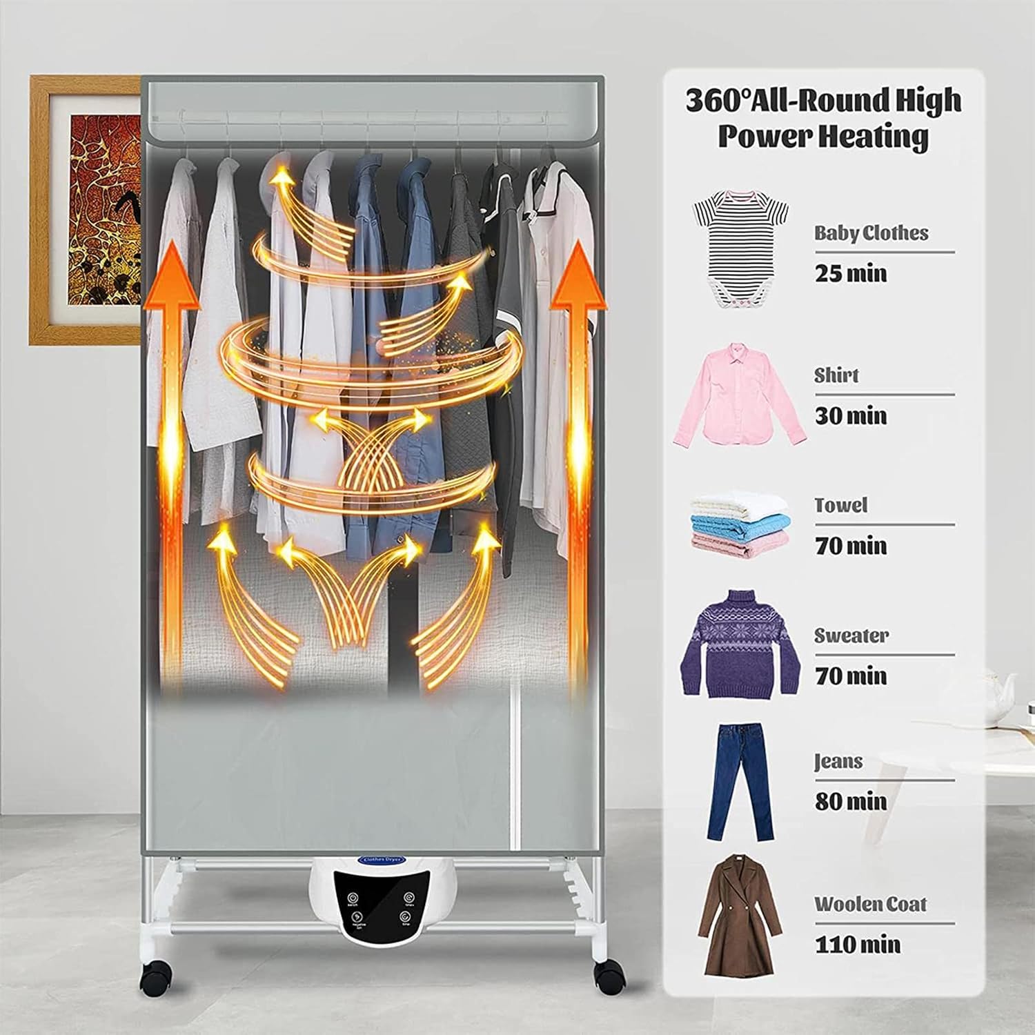 Electric Clothes Dryer, Clothes Drying Rack Heated, Quick Drying Remote Control Dry Soon Heated Airer, Power Saving Large Space Electric Airer Rainy Weather