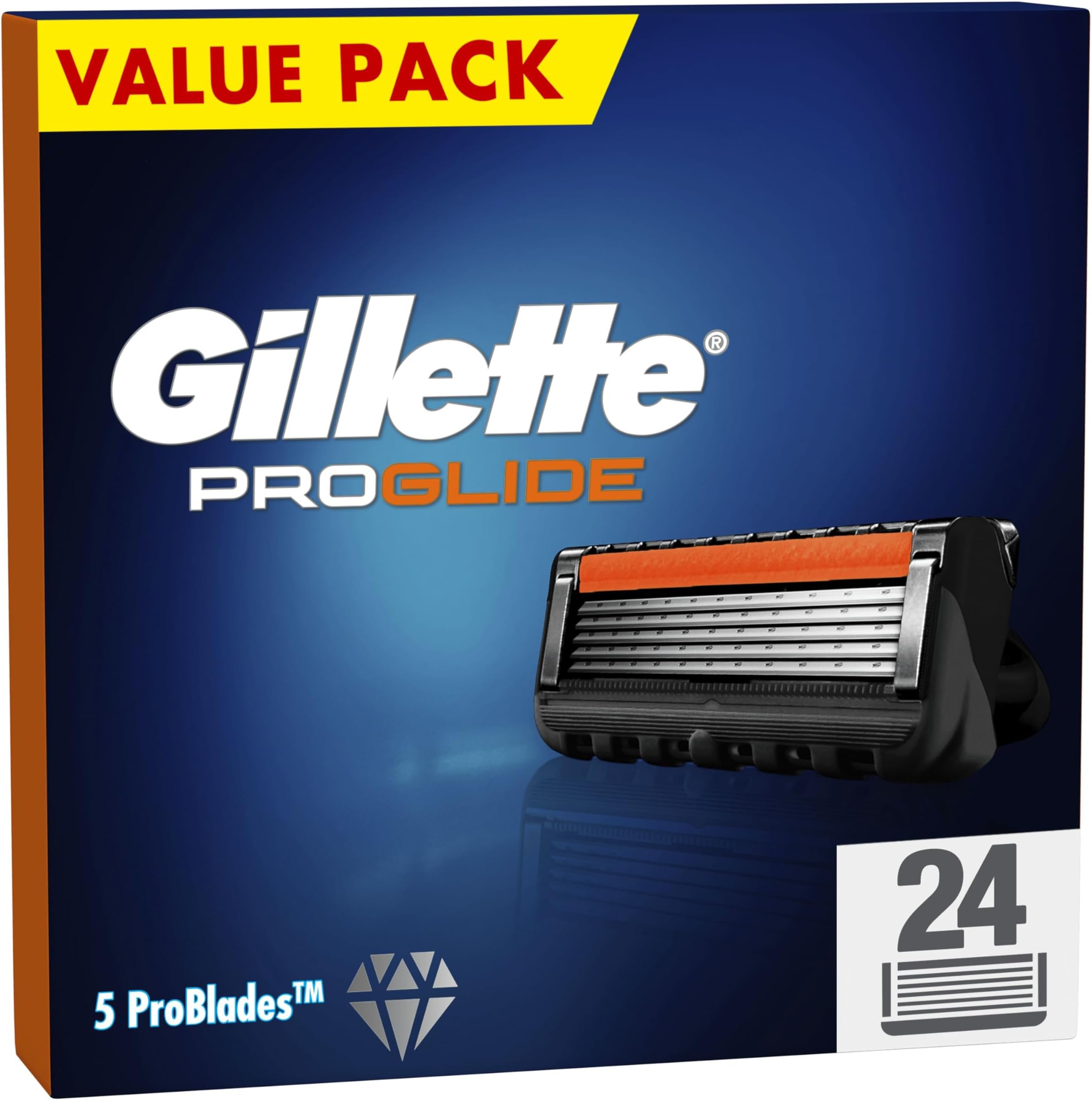 ProGlide Razor Blades Men, Pack Of 24 Razor Blade Refills With Precision Trimmer, 5 Anti-Friction Blades, Packaging May Vary
