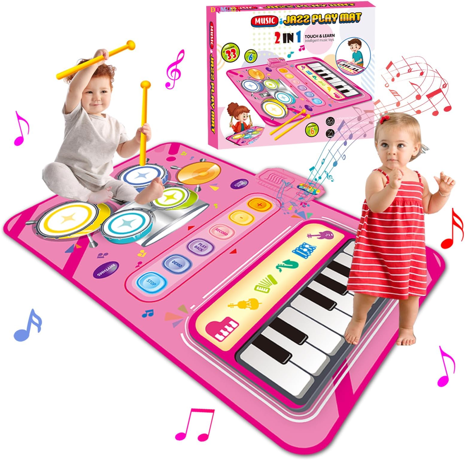 Toys for 1 2 3 4 5 Year Old Girls, 2 in 1 Music Mat Gifts for Girls Kids Toys Age 1-6, Montessori Educational Music Toys for 1-5 Year Old Toddlers, Birthday Presents Christmas Stocking Fillers for 1+