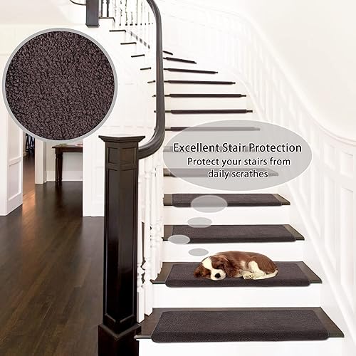Miniatura 8 de PURE ERA Alfombras para escaleras, ultra suaves, protectores de escalera para interiores, aptos para mascotas, antideslizantes, antideslizantes, sin