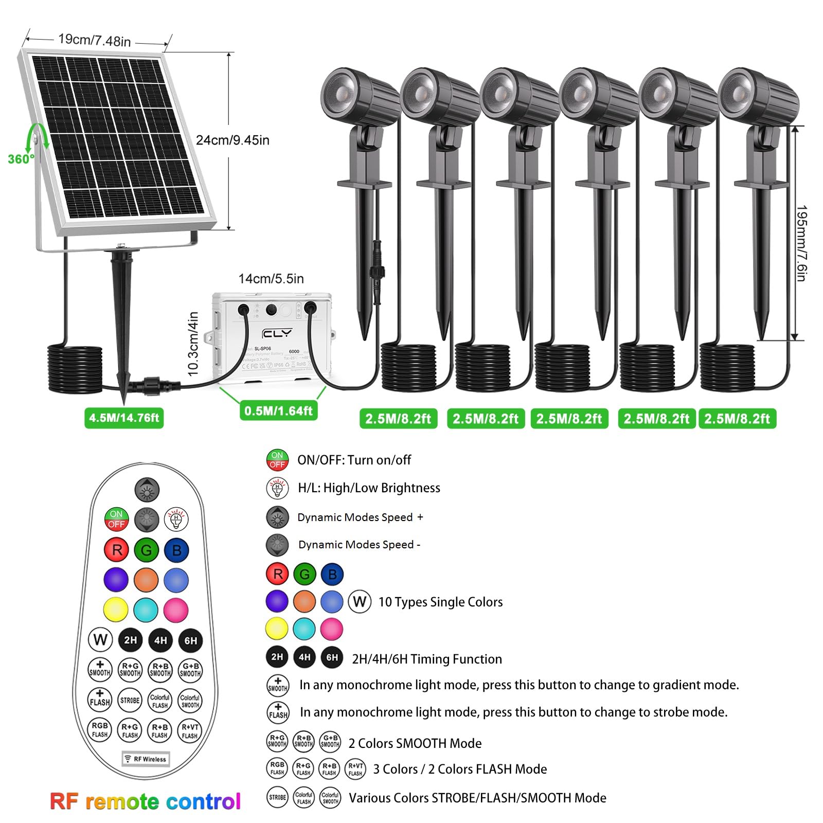 CLV 6 in 1 Solar RGB Spotlights Outdoor Garden - Image 3