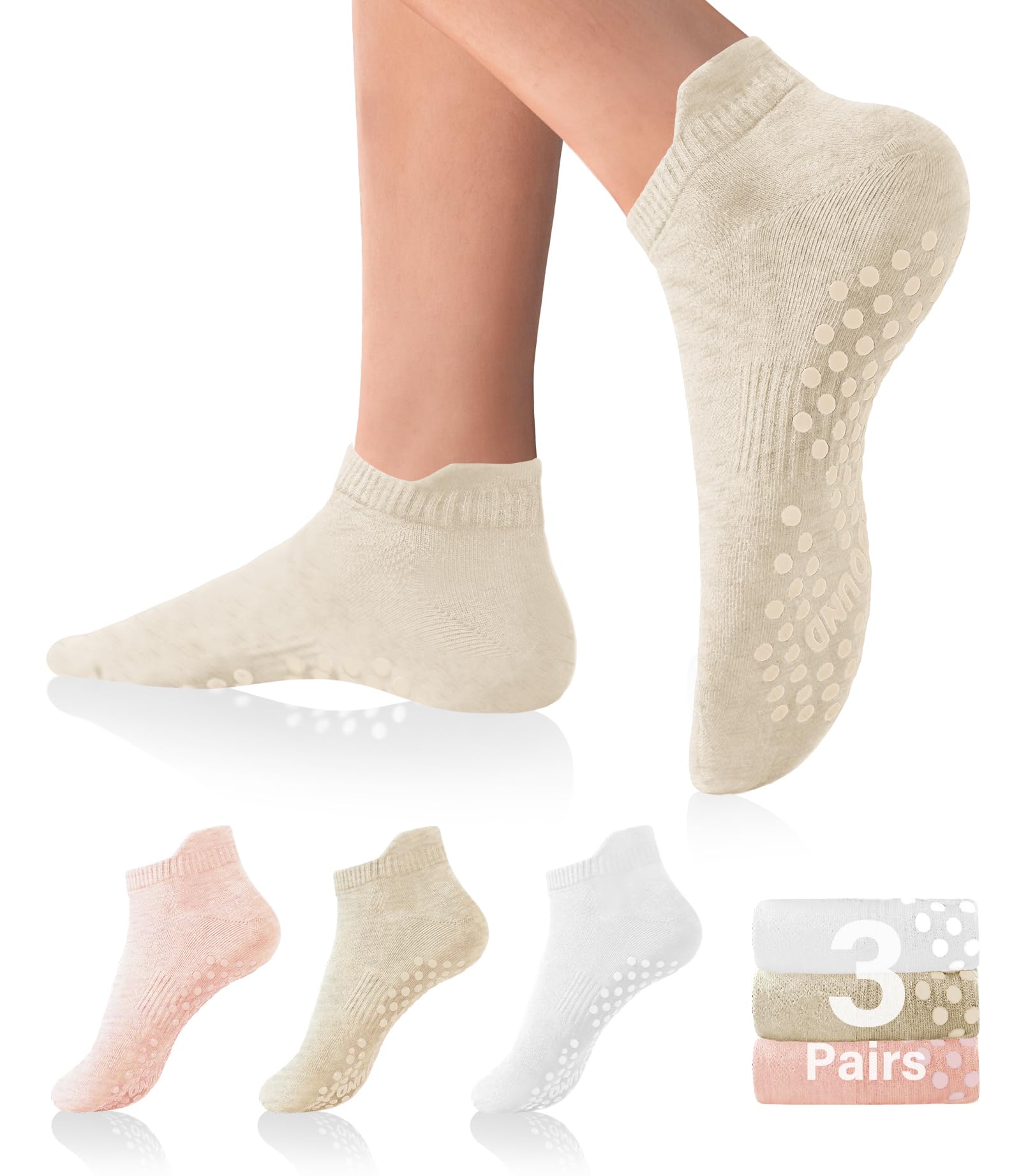DIBAOLONG Pilates Socks with Grips for Women Yoga Socks Non Slip Barre Hospital Socks 6-Pairs Grippy Ankle Socks