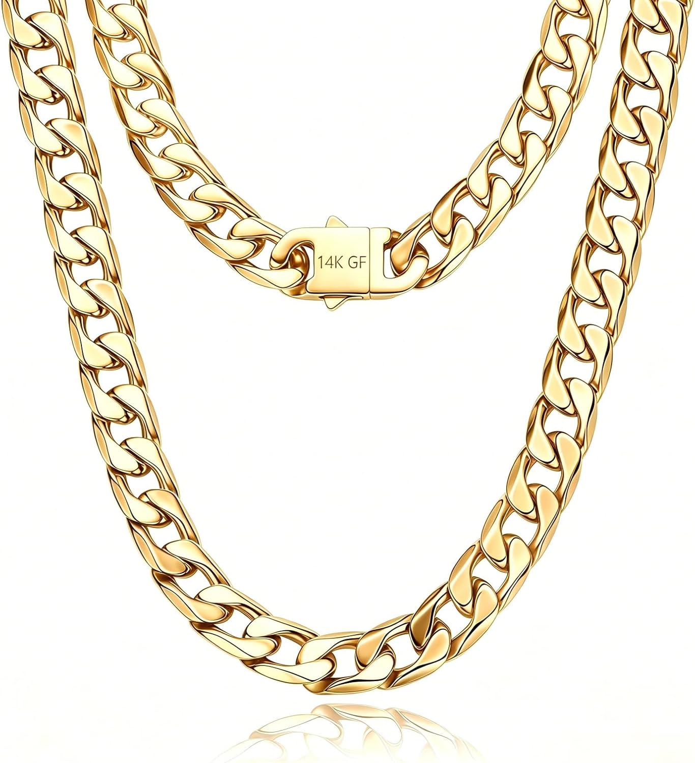 Qlaway 14MM Gold Cuban Link Chain for Men, 316L Stainless Steel and 14K Gold Filled, Gold Chains for Men, Available In 22/24/26/28/30 Inches, Gold Mens Necklace