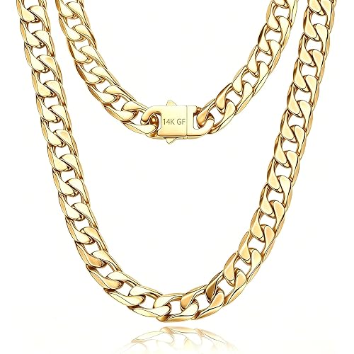 Qlaway 14MM Gold Cuban Link Chain for Men, 316L Stainless Steel and 14K Gold Filled, Gold Chains for Men, Available In 22/24/26/28/30 Inches, Gold Mens Necklace