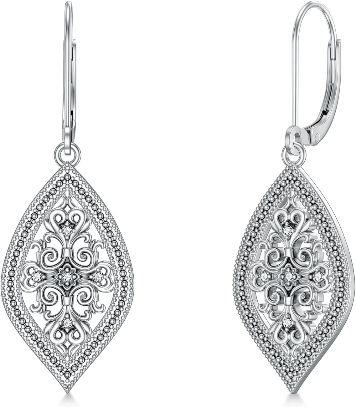 Diamond Openwork Filigree Drop Dangle Earrings for Women in 925 Sterling Silver