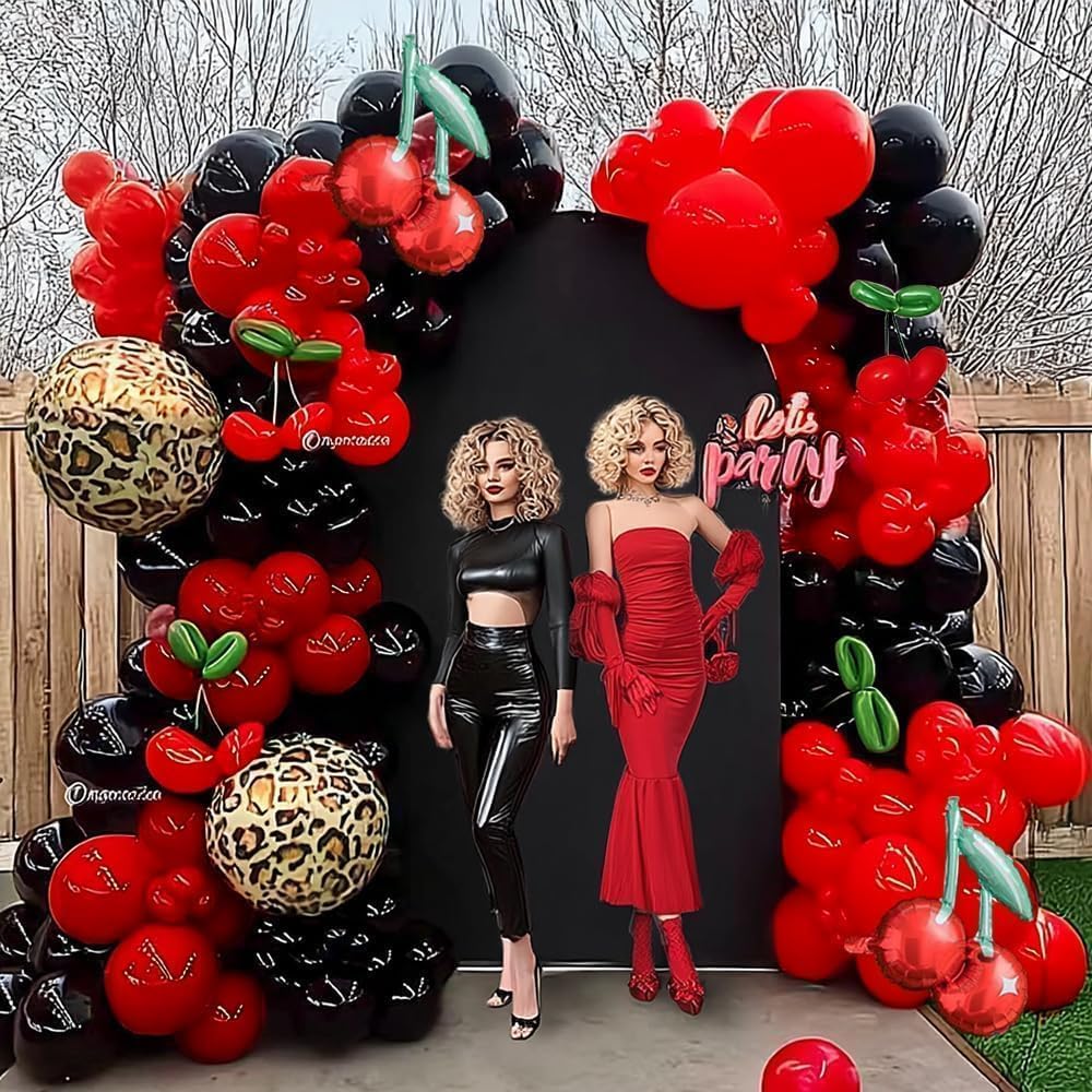 Red Black Balloon Arch Kit Double Stuffed Burgundy Black Maroon Balloon Garland Cherry Cheetah Print Balloons for Birthday Bridal Baby Shower Valentine's Day Bachelorette Party Decorations - Image 6