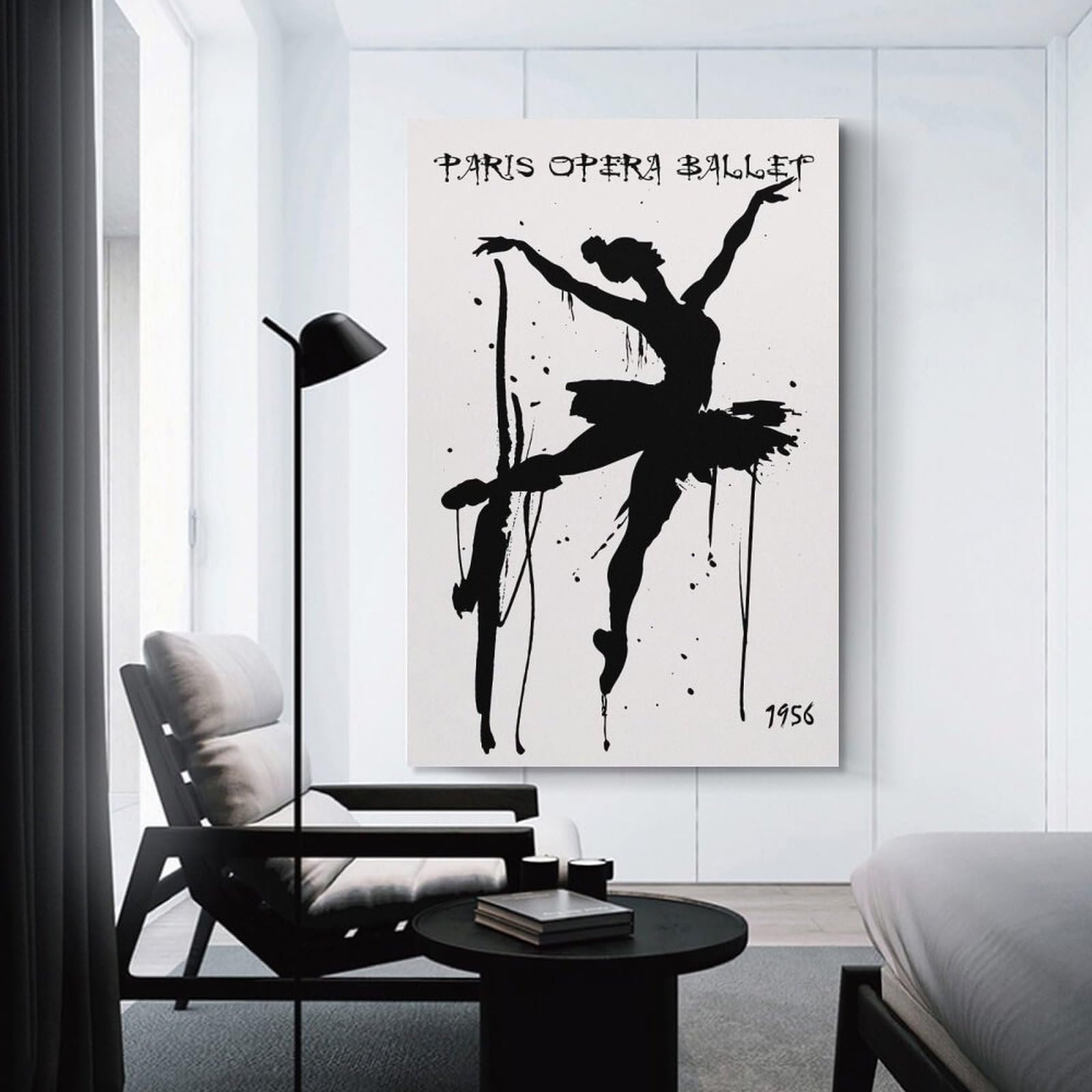 Junmoney Canvas Wall Decor Black Ink Ballet Painting, 24x36inch(60x90cm), for Living Room, Bedroom, Office Or Hallway, Stylish Home Artwork for Focal Walls