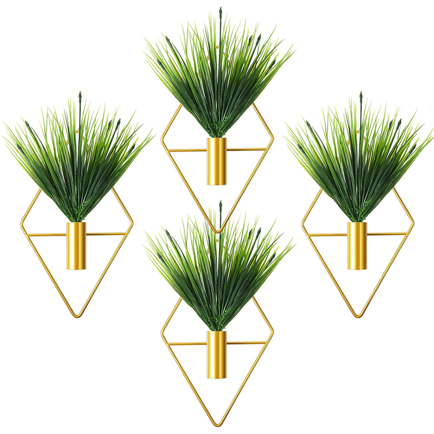 Décoration murale géométrique or avec plantes artificielles suspendues 4pcs