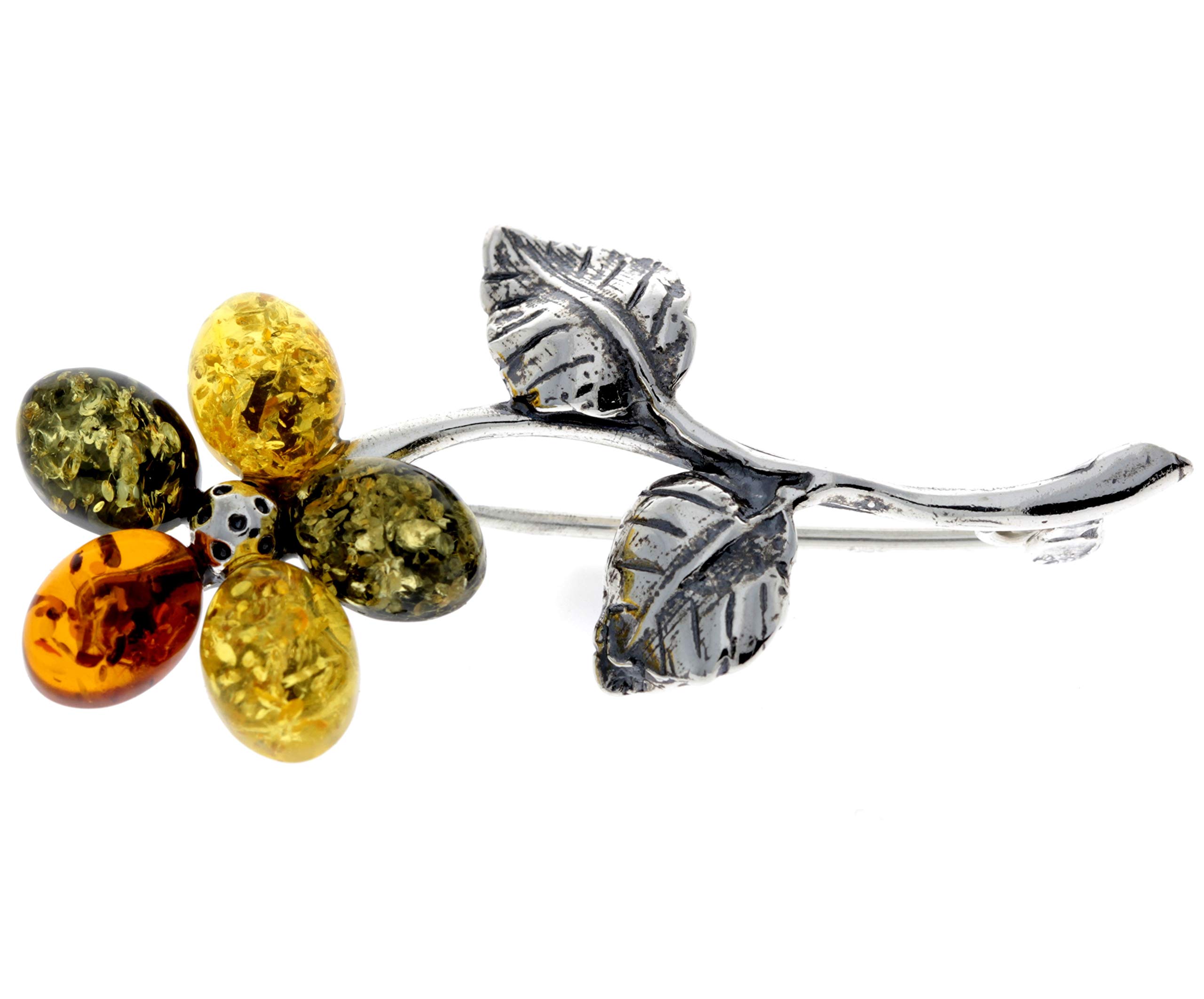 SilverAmber Jewellery Broche de flor exclusivo de ámbar báltico y plata de ley - 4015