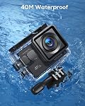 WOLFANG GA100 Action Camera 4K 20MP Waterproof 40M Underwater Camera EIS Stabilization WiFi 170° Wide Angle Helmet Camera (External Microphone, Remote Control, 2 Batteries and Accessory Kit)