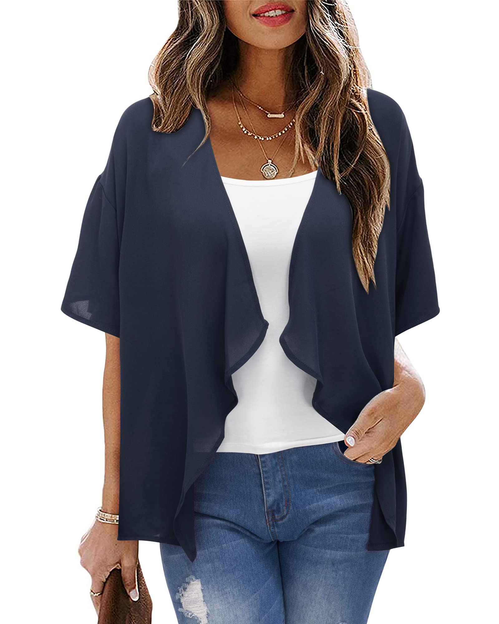STYLEWORD Bolero de Mujer Cárdigan de Verano de Gasa Cárdigan Ligero de Manga Corta Abierto por Delante