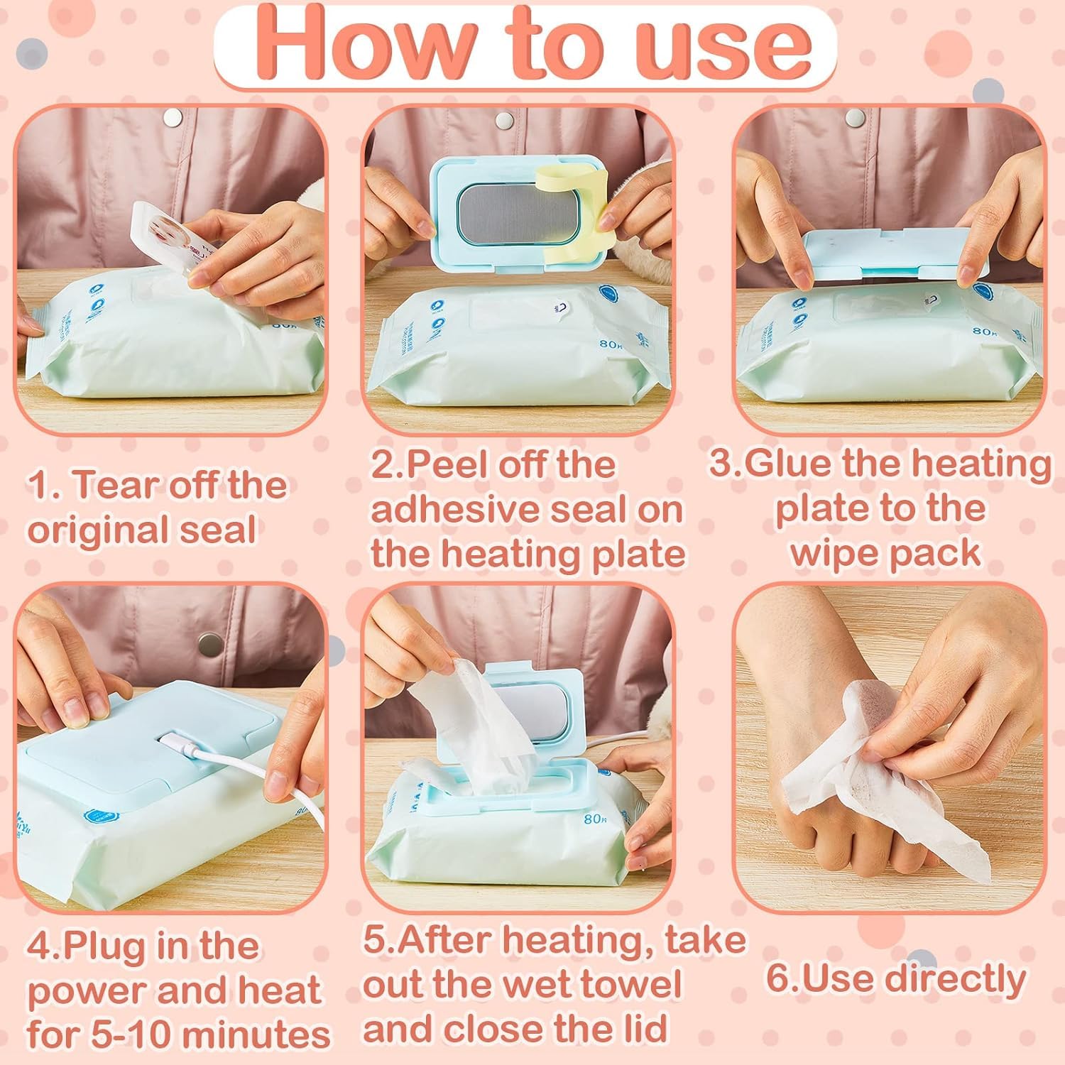 Qcwwy Chauffage Portatif pour Lingettes Humides, Interface USB, Haute efficacité, Température de 104 °F, Chauffage par Le Haut, Convient pour la Maison, la Voiture, L'extérieur (Pink)