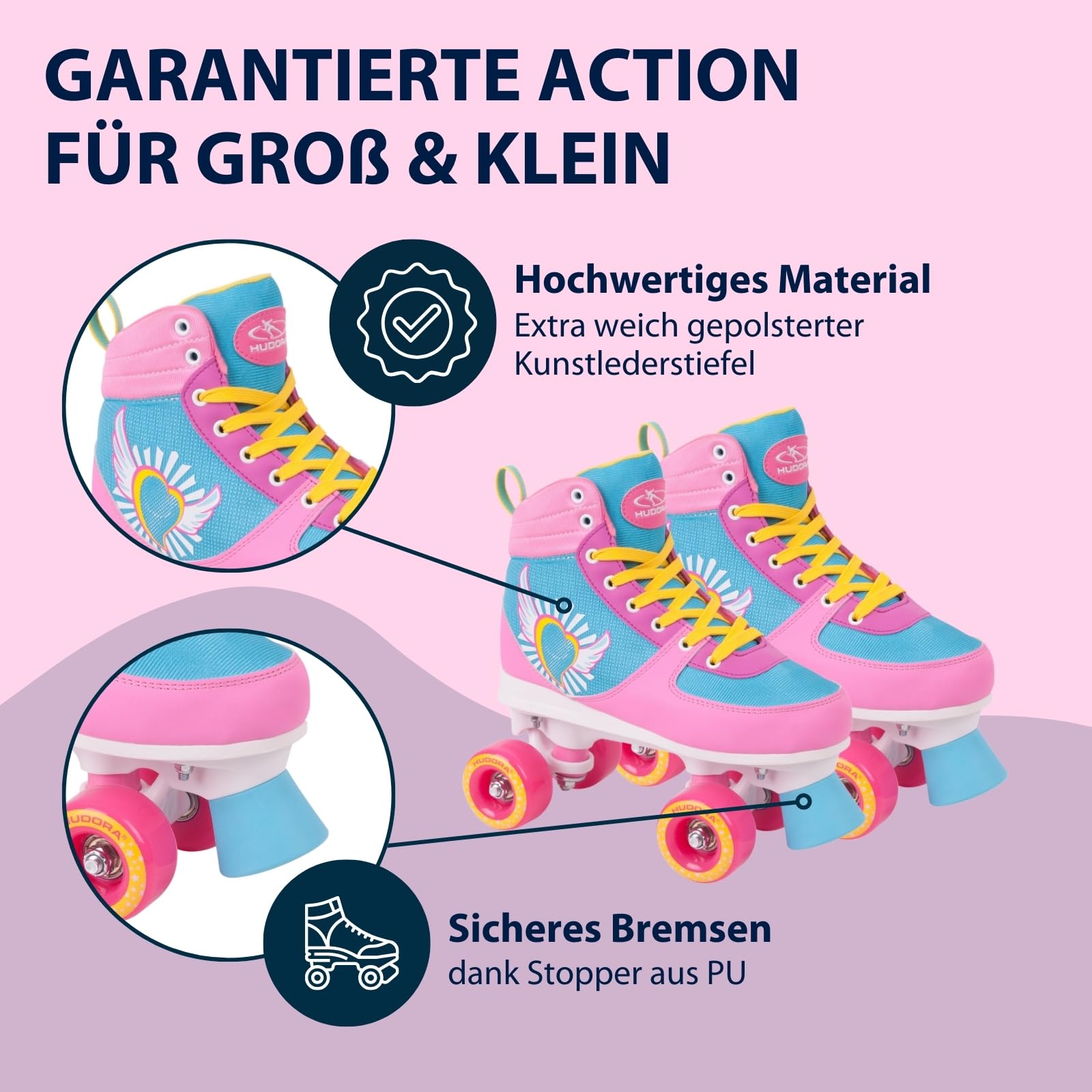 HUDORA Roller Skates Wonders in versch. Größen - Bequeme Kinder Rollschuhe in coolem Design - stilvolle Rollschuhe für Kinder & Jugendliche - Roller Schuhe aus hochwertigem Kunstleder