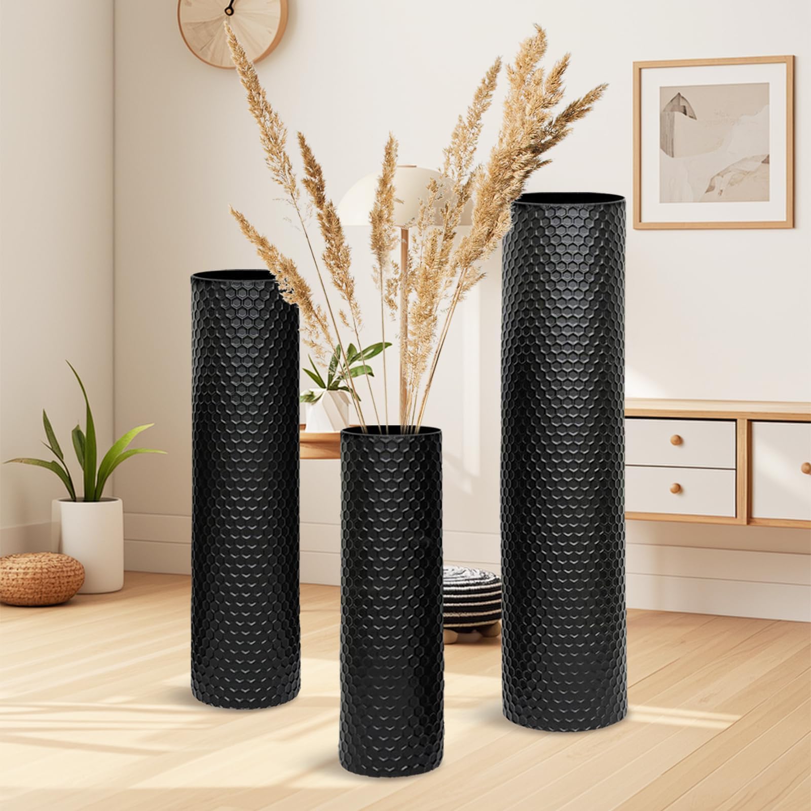 BBTEQEKN 27.6/21.6/15.8in Tall Black Decorative Floor Vase Set