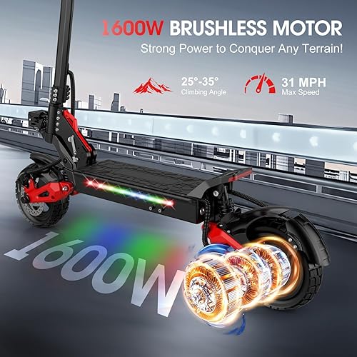 Miniatura 13 de Electric Scooter Adults, 34 MPH w/ 40-Mile Range, 48V 18/21AH, 1200W/1600W Peak Motor, 11" Off Road Puncture Resistant Inflatable Tire, Folding E