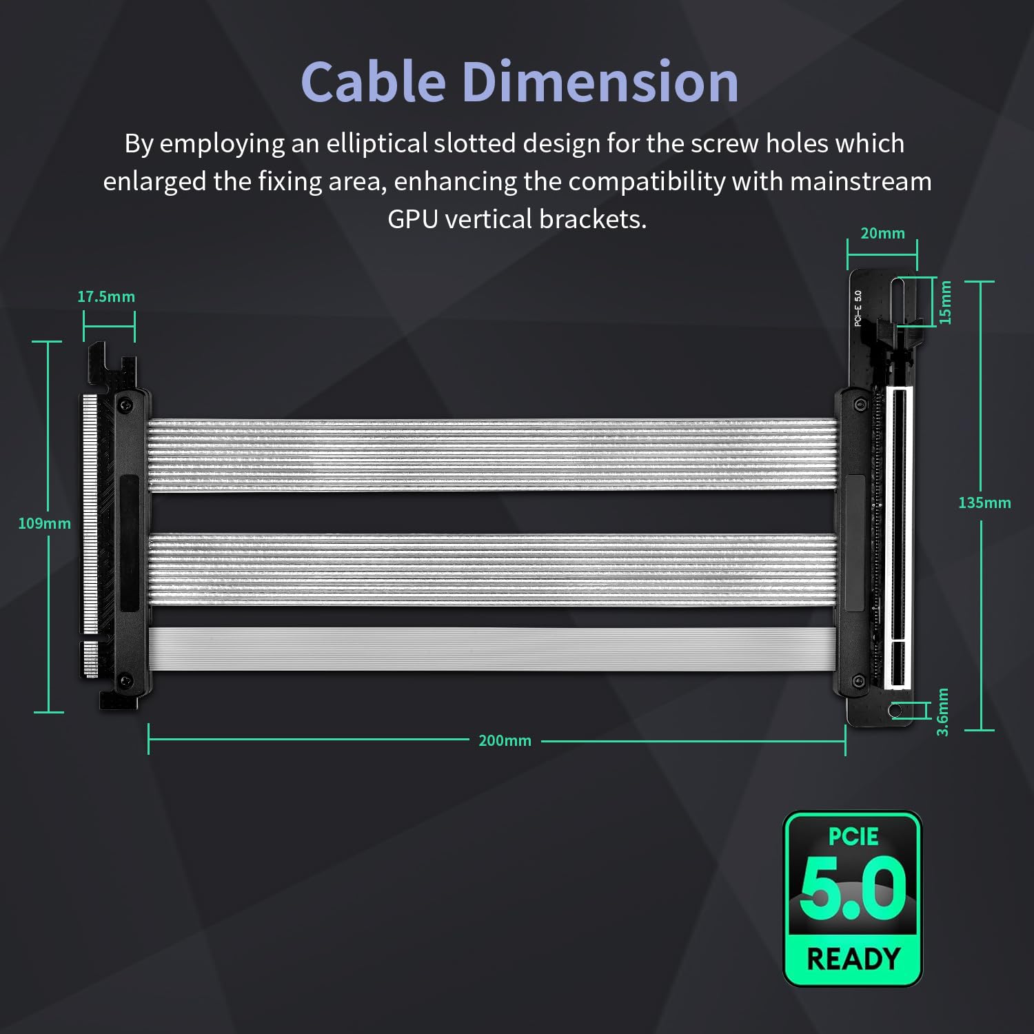Cavo Riser PCIE 5.0 con Staffa di Montaggio Verticale GPU a 3 Slot, Cavo Prolunga per Scheda Grafica GPU Gen 5, PCI-E 16X 128GB/s, compatibile con PCIE 4.0 e WRX80/90E, RTX4090/5090/RX7900XTX, 200mm