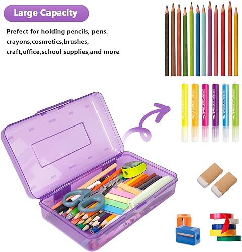 Miniatura 10 de Caja de lápices de gran capacidad, estuche de plástico para niños, niñas, niños y adultos, caja de almacenamiento de lápices duros con tapa